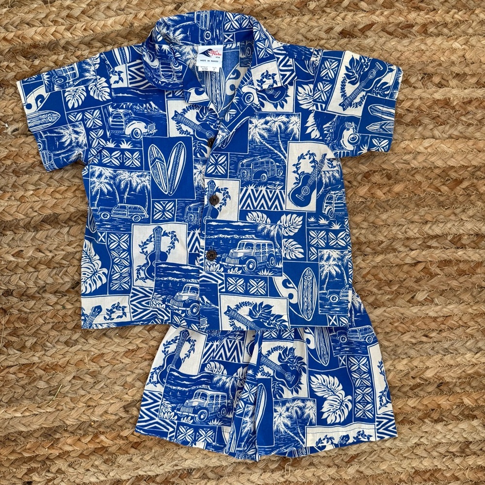 Vintage Nui Nalu Hawaiian Two Piece Shorts and Button down set size 2T